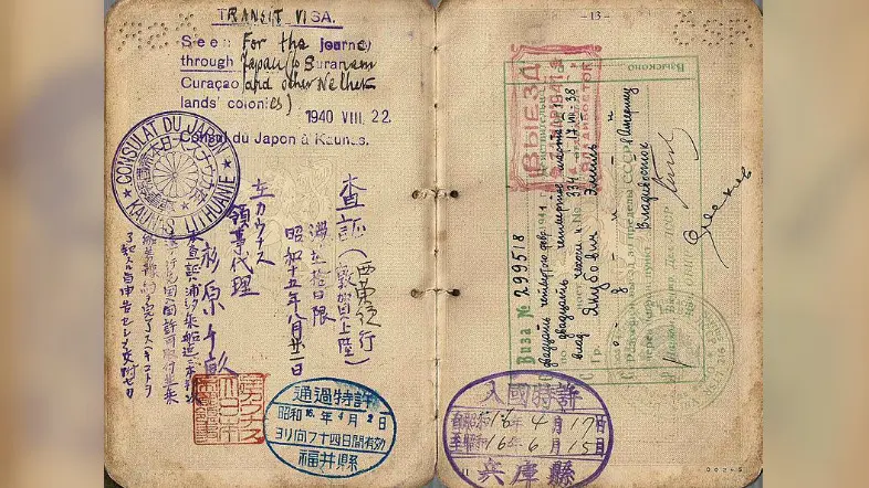 Visa yang dikeluarkan oleh Chiune Sugihara saat bertugas di Lithuania  pada 1940. (Public Domain)