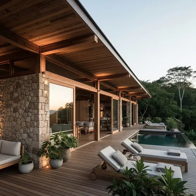 Desain Rumah Minimalis di Kampung tapi Terlihat Seperti Resort Mewah di Tengah Alam (Image by Gemini AI)