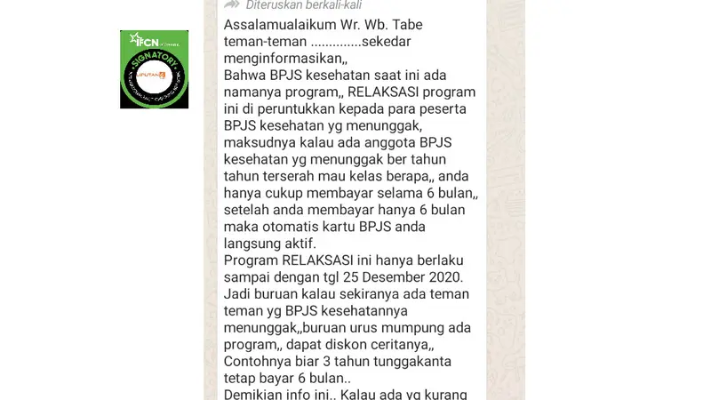 Cek Fakta Liputan6.com menelusuri informasi tunggakan iuran BPJS Kesehatan lunas hanya membayar 6 bulan