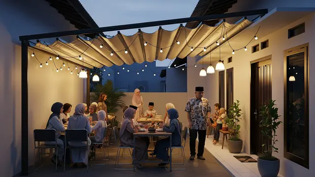 Teras Berkonsep Semi-Outdoor dengan Kanopi Lipat