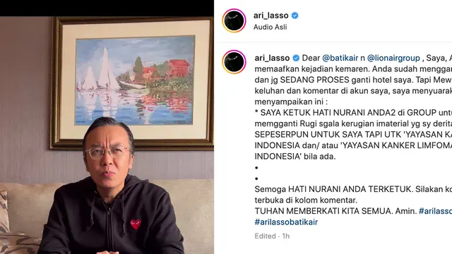 Unggahan Ari Lasso. (Foto: Dok. Instagram @ari_lasso)