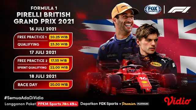 Jadwal dan Live Streaming F1 2021 GP Inggris di Fox Sports Eksklusif Melalui Vidio Pekan Ini