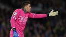 Ederson. Kiper asal Brasil berusia 28 tahun yang kini memasuki musim kelimanya bersama Manchester City total membuat 28 clean sheet di semua ajang selama tahun 2021. Berkat penampilannya, The Citizens berada di posisi puncak klasemen Liga Inggris hingga akhir tahun 2021. (AFP/Glyn Kirk)