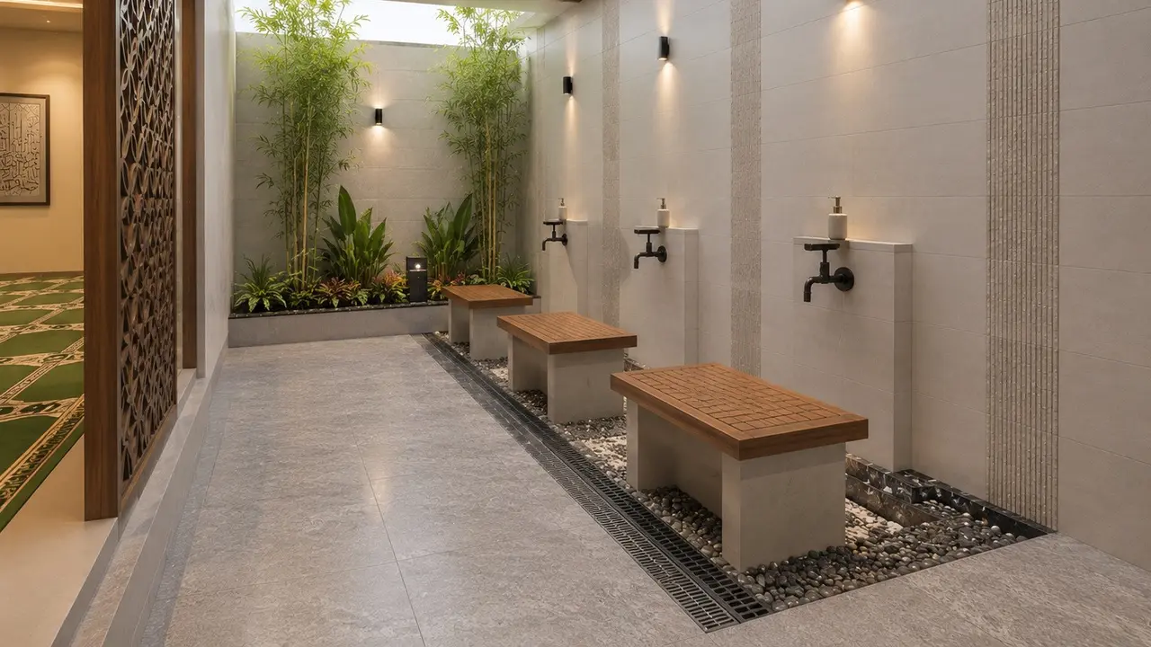Model tempat wudhu dengan atap kaca agar terang di siang hari