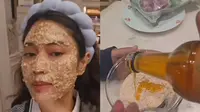 Resep Rahasia Masker Oat Dian Sastro, Suami dan Anaknya Ikutan Pakai. (Dok: TikTok&nbsp;@therealdisastr )