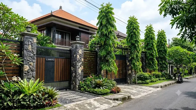 Inspirasi Pagar Rumah dengan Glodokan Tiang dan Batu Alam/AI Generated