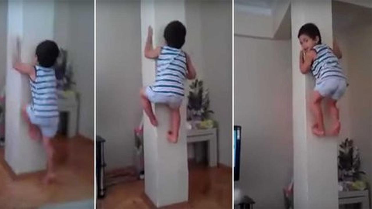 Bocah ini bisa merayap di tiang bak spiderman