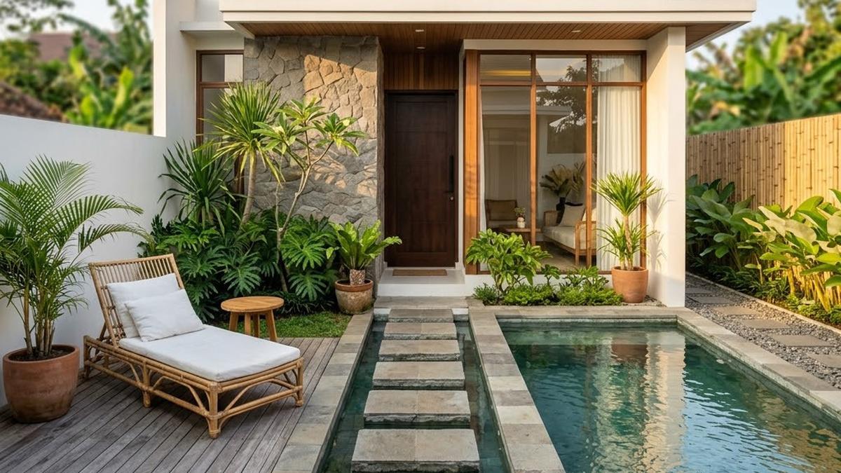 7 Desain Rumah 1 Lantai 6x10 dengan Kolam Mini Ala Villa, Buat Hunian Seperti Resort