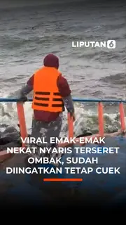 Viral Emak-Emak Nekat Nyaris Terseret Ombak, Sudah Diingatkan Tetap Cuek