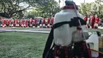 Petugas dari Sudin Penanggulangan Kebakaran dan Penyelamatan (Gulkarmat) Jakarta Pusat melakukan apel sebelum penyemprotan disinfektan di lingkungan Balai Kota, Jakarta, Selasa (1/12/2020). (merdeka.com/Iqbal S. Nugroho)
