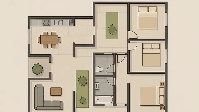 Denah Rumah 3 Kamar Ukuran 7x12 Leter L