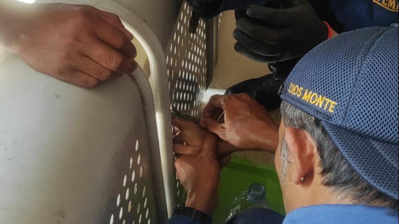 Karena dengan berbagai cara jari tengahnya tak juga bisa ke luar, akhirnya ia memutuskan untuk meminta bantuan damkar. Setelah menerima laporan tersebut, damkar kota Yogyakarta pun langsung berangkat untuk evakuasi.