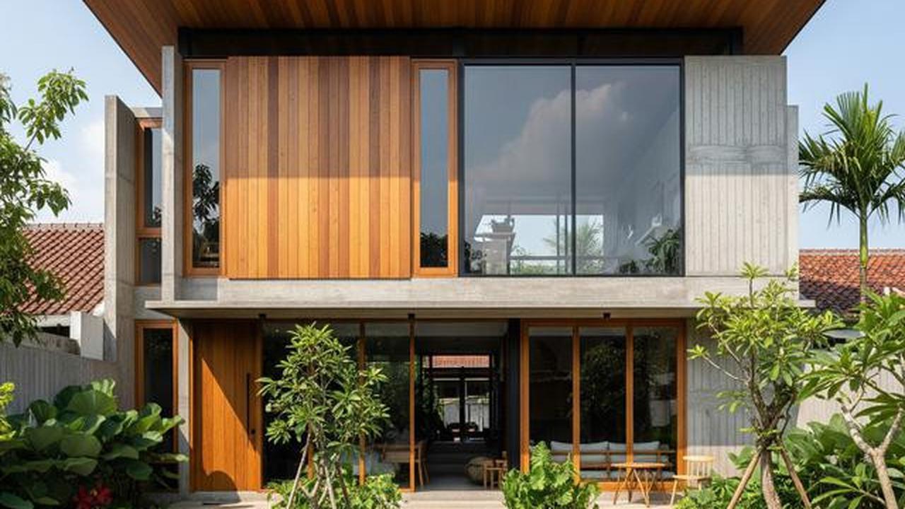 Rumah Rustic Kontemporer Kayu dan Beton
