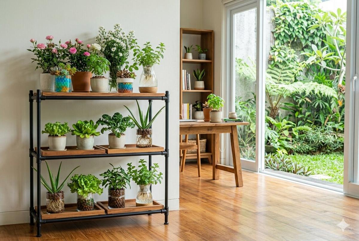 Konsep Kombinasi Tanaman Hias dan Sayur Hidroponik di Rumah