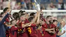 Keberhasilan Spanyol meraih gelar UEFA Nations League ini sekaligus mengakhiri dahaga puasa gelar salam 11 tahun. (AP Photo/Peter Dejong)