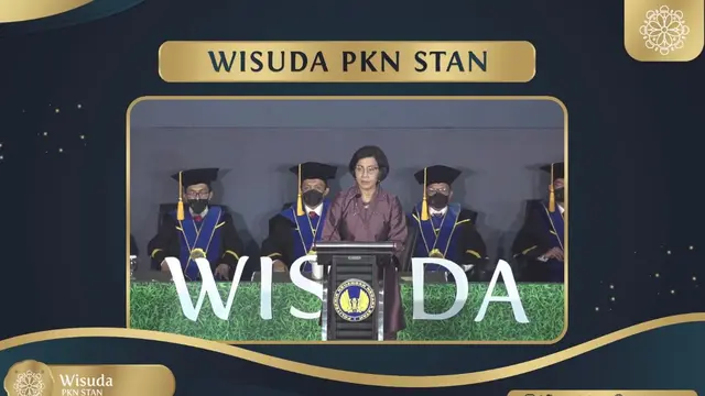 Menteri Keuangan Sri Mulyani saat menyampaikan pidato dalam acara Wisuda PKN STAN 2022 (Foto dok. PKN STAN via Youtube)