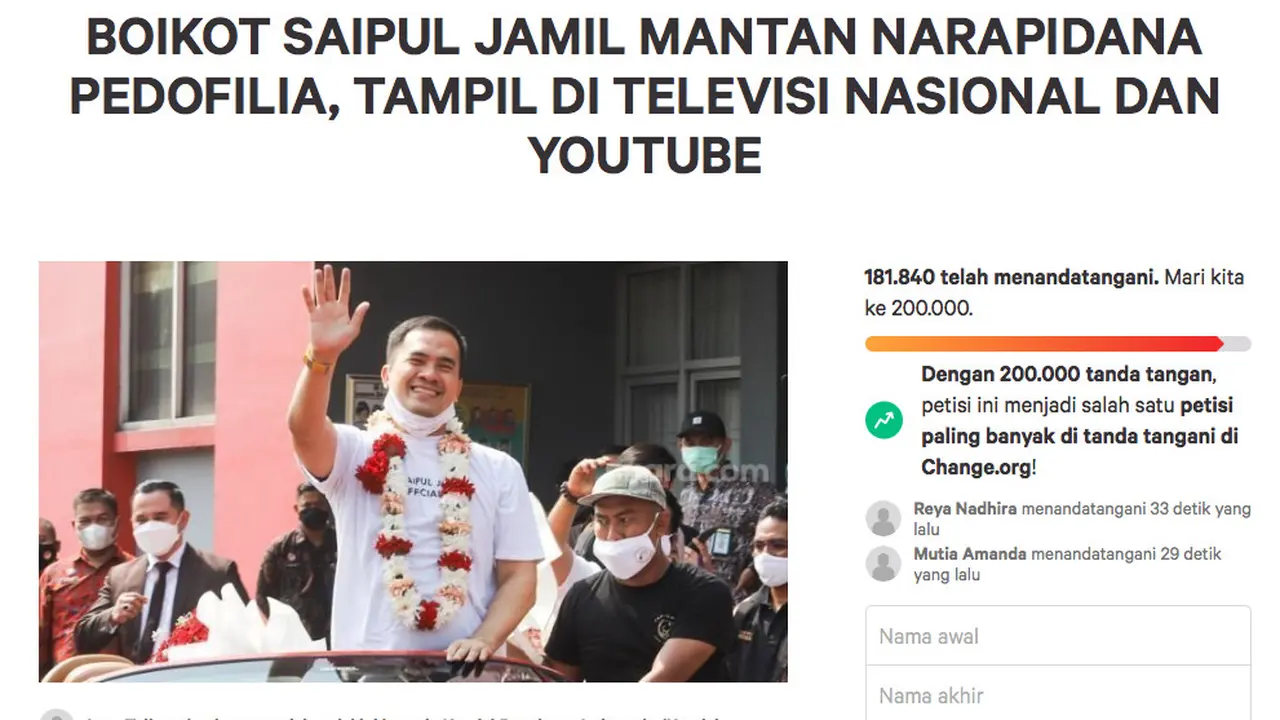 Boikot Saipul Jamil (Change.org)