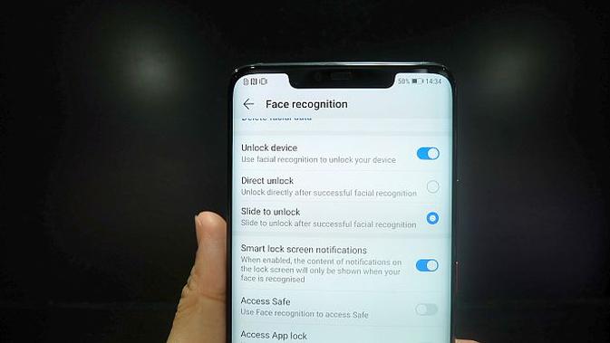 Fitur face recognition Huawei Mate 20 Pro (Foto: Andina Librianty/Liputan6.com)