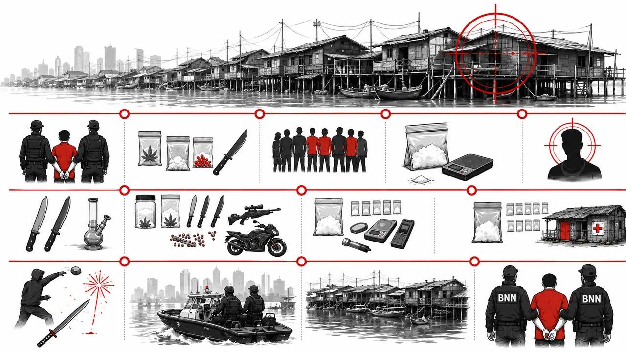 Infografis Jejak Narkoba di Kampung Bahari.