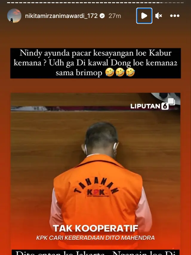 Unggahan Nikita Mirzani menyenggol Nindy Ayunda. (Foto: Dok. Instagram @nikitamirzanimawardi_172)