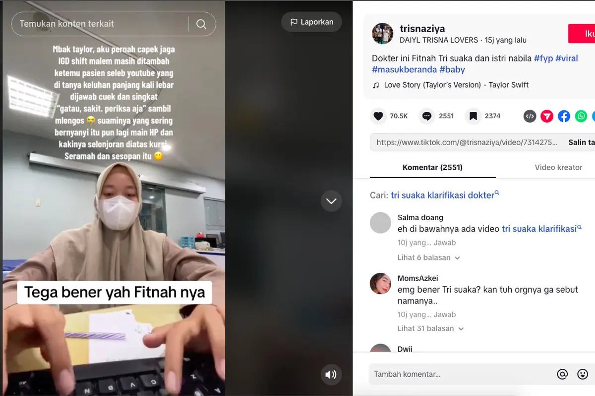 Tri Suaka dan Nabila Maharani Klarifikasi Video Viral Seorang Dokter yang Tuding Ada Artis Tak Sopan Saat Konsultasi