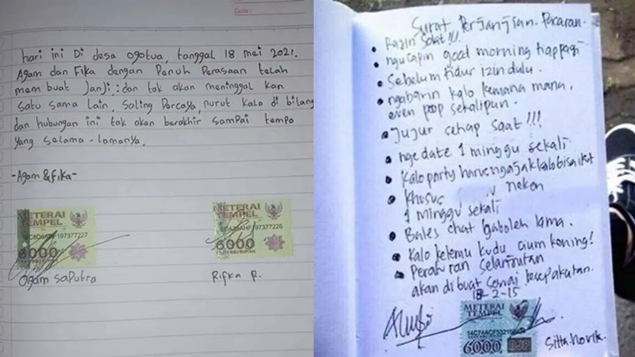 7 Potret Surat Perjanjian Pacaran Bermaterai Ini Bikin Geleng Kepala