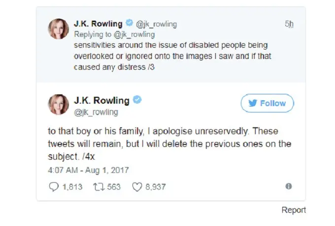 Permintaan maaf JK Rowling (Twitter/@jk_rowling)