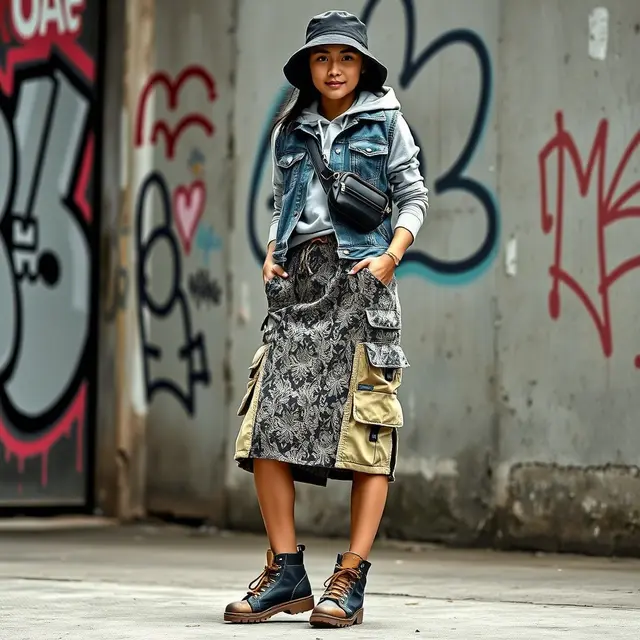 Rok Batik Cargo dengan Functional Details