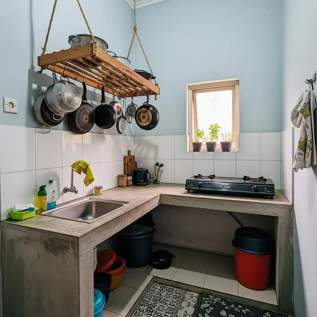 9 Model Dapur Rumah Kontrakan Sempit 1,5x2 Meter dengan Meja Cor Sederhana