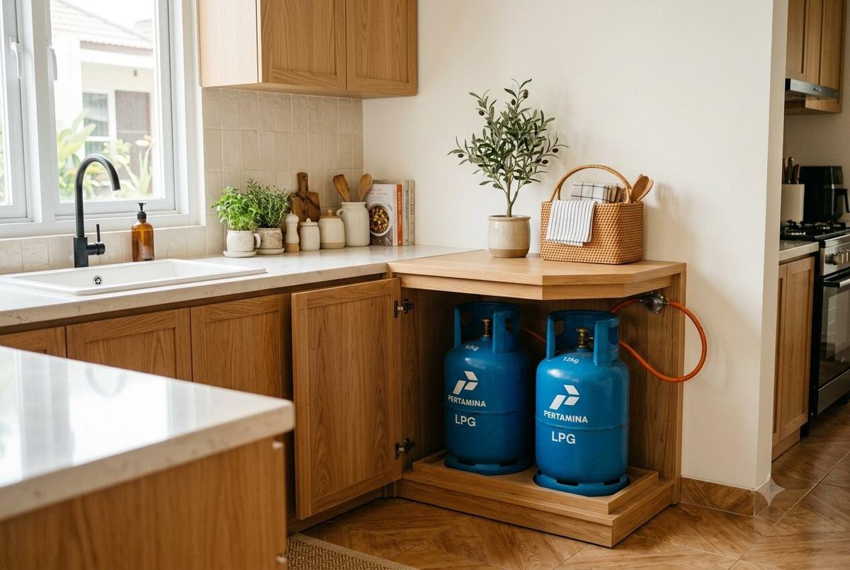 Desain Tempat Tabung Gas di Kitchen Set yang Estetik