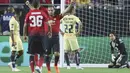 Juan Matta merayakan golnya ke gawang Club America pada laga uji coba di University of Phoenix Stadium, Glendale, Arizona, (19/7/2018). MU dan Club America bermain imbang 1-1. (AP/Ralph Freso)