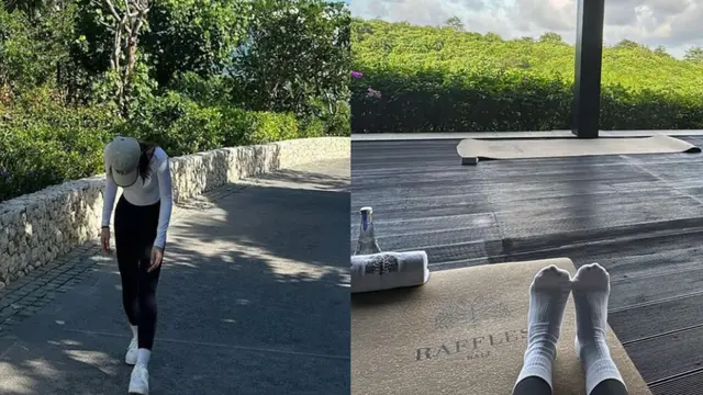 Nayeon Twice tampil kasual dan menyempatkan yoga saat liburan di Bali. (Dok: Instagram <a href="https://www.instagram.com/nayeonyny?igsh=MW5nb3cxb3ZwNG9qdg==">) )