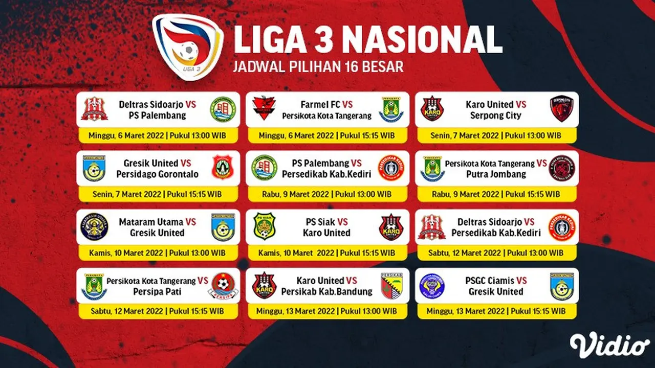 Jadwal & Link Live Streaming Liga 3 Nasional Babak 16 Besar di Vidio