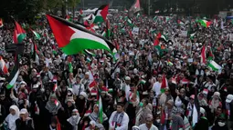 Aksi ini bentuk dukungan kepada Palestina. (AP Photo/Achmad Ibrahim)