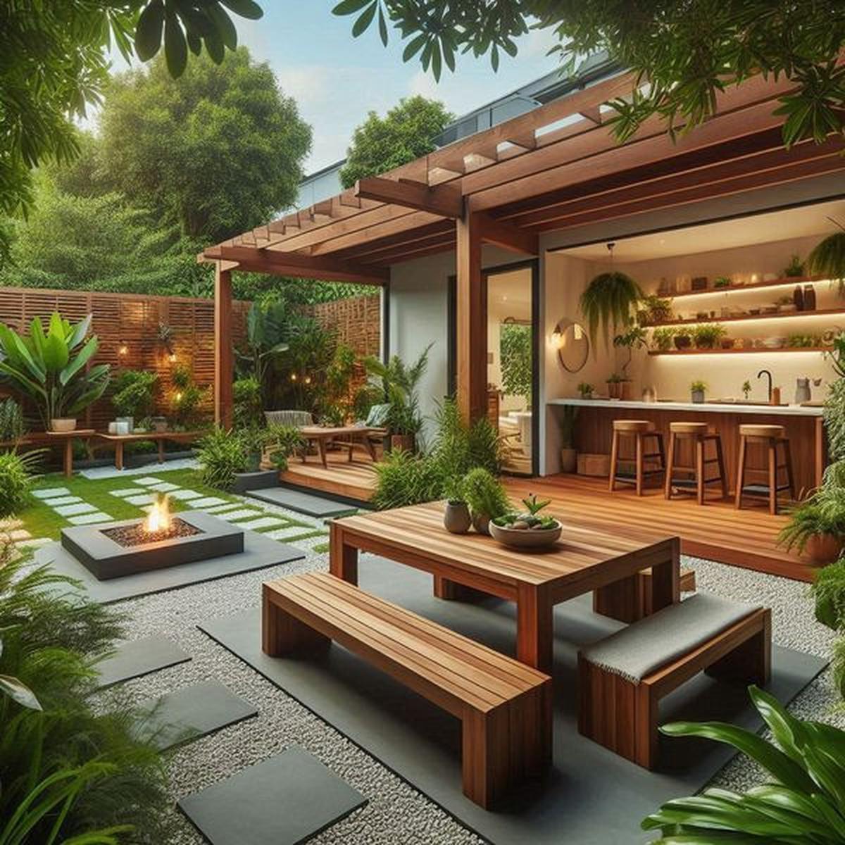 Dapur Outdoor dengan Kombinasi Nuansa Modern dan Natural
