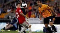 Winger MU, Daniel James (kiri) saat melawan Wolverhampton. (AP Photo/Rui Vieira)