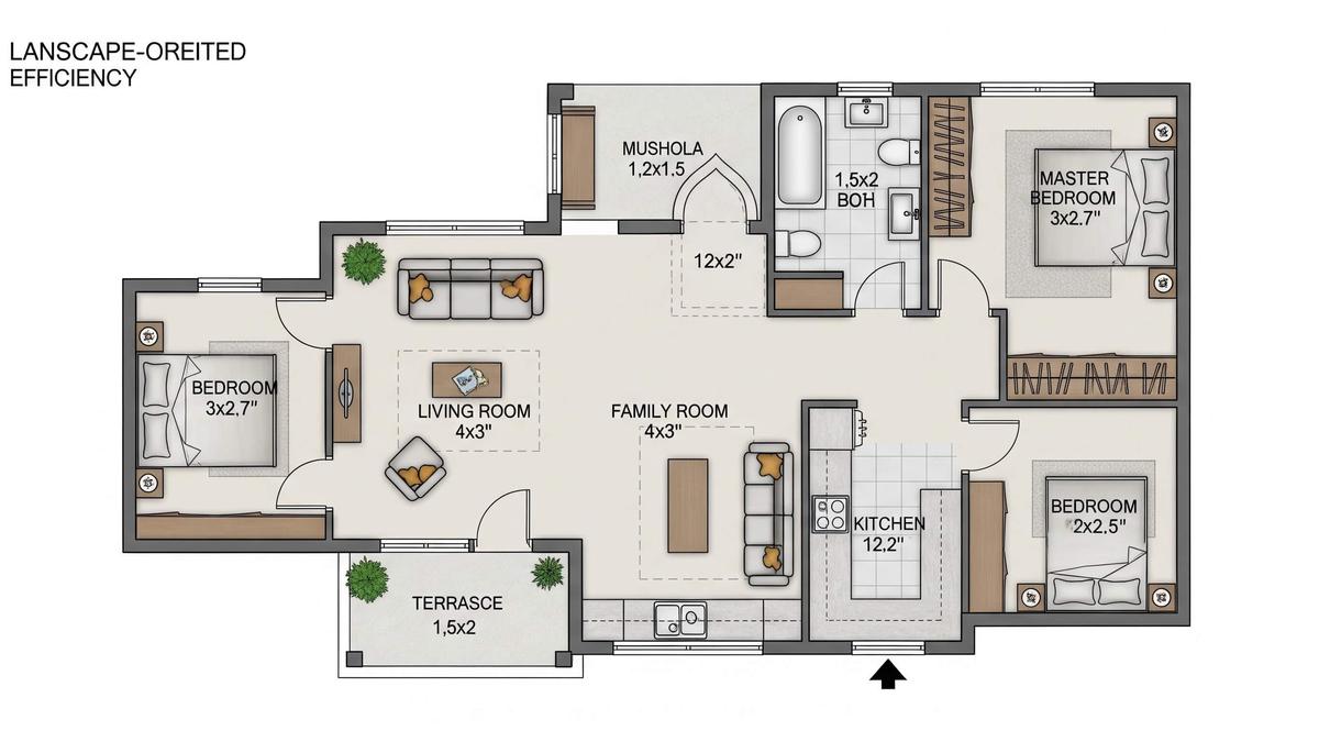 8 Denah Desain Rumah 8x12 dengan 3 Kamar dan Mushola, Fungsional dan Nyaman