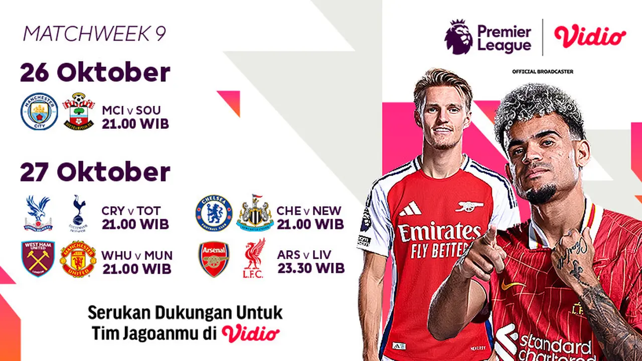 Jadwal Liga Inggris 2024/2025 Matchweek 9
