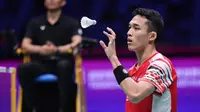 Pebulu tangkis tunggal putra Jonatan Christie kembali berlaga saat Indonesia menghadapi Thailand&nbsp;pada perempat final Piala Sudirman 2025 di Xiamen Fenghuang Gymnasium, China,, Jumat (2/5).&nbsp;(foto: PBSI)
