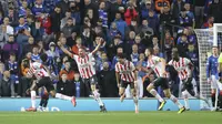 Pemain PSV Eindhoven Ibrahim Sangare&nbsp;berselebrasi usai mencetak gol ke gawang&nbsp;Rangers pada leg pertama play-off Liga Champions di&nbsp;Ibrox Stadium, Glasgow, Skotlandia, Rabu (17/8/2022) dini hari WIB.&nbsp;(Steve Welsh/PA via AP)