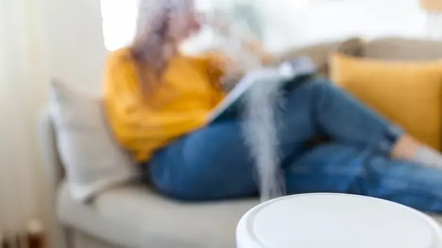 Seorang perempuan sedang bersantai sambil menyalakan humidifier di rumah (Foto Dok: Freepik/stefamerpik)