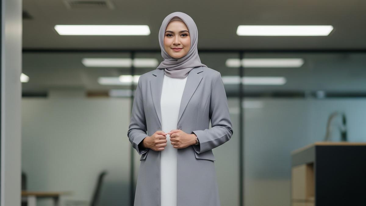 9 Model Gamis Kombinasi Blazer Formal untuk Acara Kantor, Pilihan Stylish Muslimah