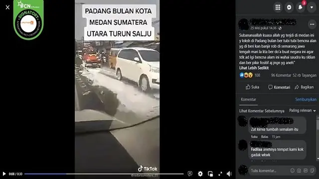 Gambar Tangkapan Layar Video yang Diklaim Kawasan Padang Bulan, Medan Turun Salju (sumber: Facebook).