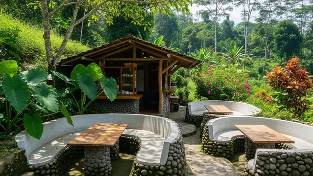 Konsep Terbuka Hijau dengan Bangku Semen Menyatu Alam