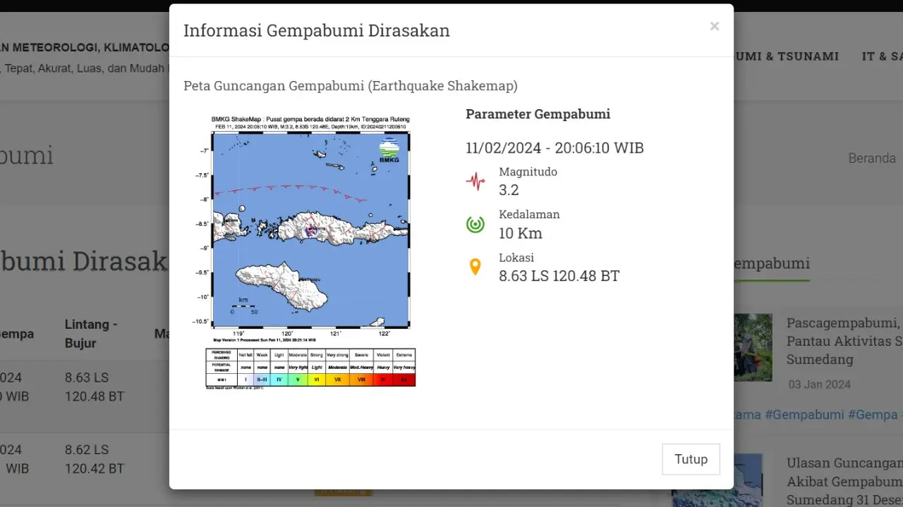 Di akhir pekan, Minggu (11/2/2024), gempa kembali menggetarkan sejumlah wilayah Indonesia. Hingga pukul 20.30 WIB, terjadi dua kali gempa hari ini di Bumi Pertiwi.