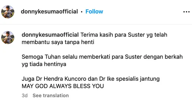 Unggahan Donny Kesuma. (Foto: Dok. Instagram @donnykesumaofficial)