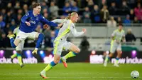 Manchester City harus puas bermain imbang 3-3 kontra Everton pada laga pekan ke-35 Premier League musim ini di Hill Dickinson Stadium, Liverpool, Selasa (05/05/2026) dini hari WIB. Satu dari tiga gol Man City dicetak Erling Haaland. (AP Photo/Dave Thompson)