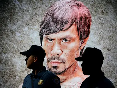 Polisi berjaga-jaga saat parade penyambutan Manny Pacquiao di Manila, Fiipina. Rabu (13/5). Setelah kekalahannya dari Floyd Mayweather, Manny Pacquiao menyatakan akan beristirahat setelah operasi bahu kanannya yang cedera. (AFP PHOTO/NOEL CELIS)