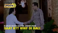 Momen hangat pertemuan Presiden Joko Widodo (Jokowi) dengan Ketua Dewan Perwakilan Rakyat (DPR) Puan Maharani tersaji saat jamuan makan malam atau gala dinner Konferensi Tingkat Tinggi (KTT) World Water Forum (WWF) ke-10 di Garuda Wisnu Kencana (GWK)...
