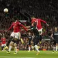 Sundulan Cristiano Ronaldo dari Manchester United dianulir karena offside saat pertandingan grup E Liga Europa antara Manchester United dan Real Sociedad di Old Trafford di Manchester, Inggris, Kamis, 9 September. 8, 2022. (AP Photo/Dave Thompson)